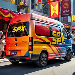 Daihatsu Grandmax featuring bold and bright SPX branding, with a striking palette of red, yellow, and blue