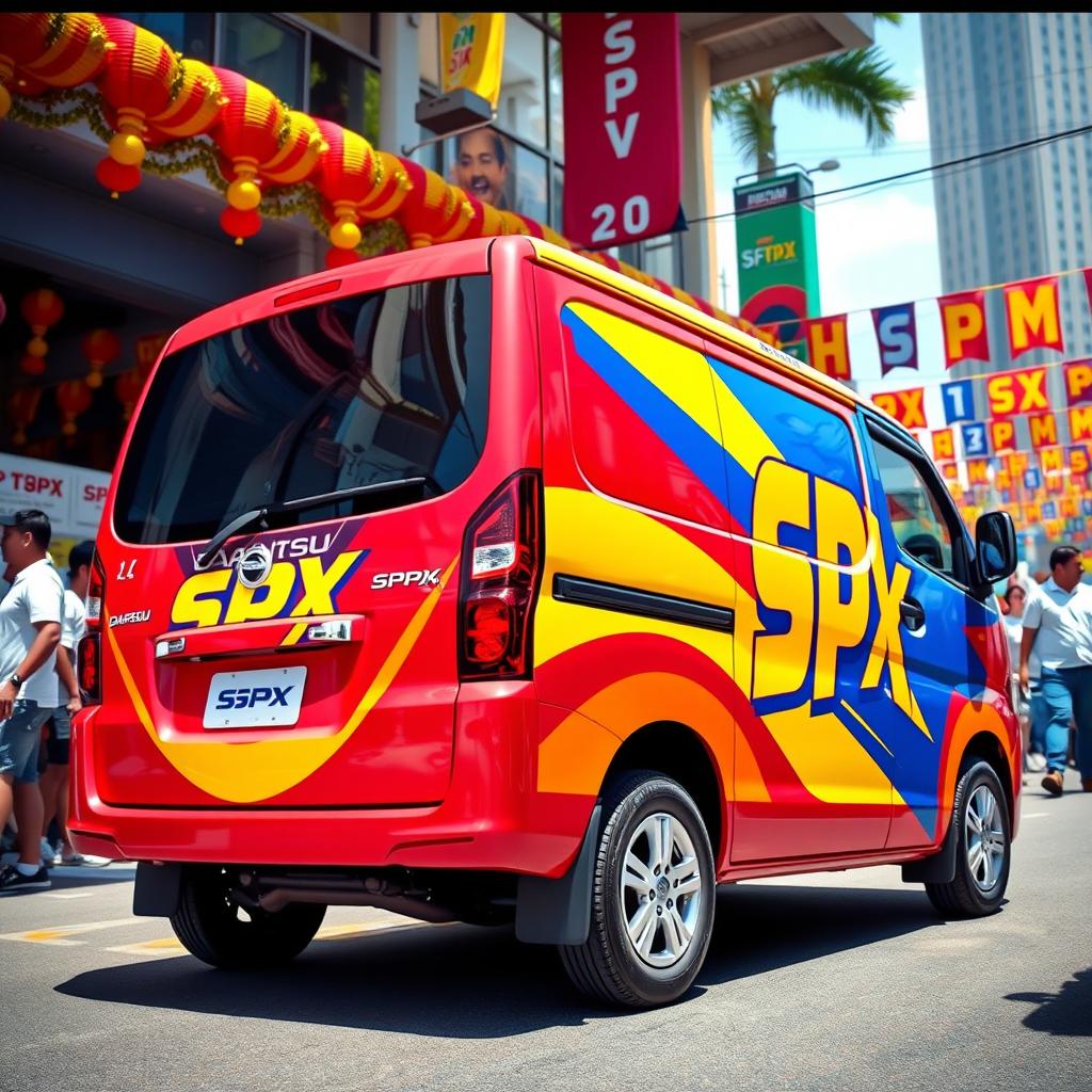 Daihatsu Grandmax featuring bold and bright SPX branding, with a striking palette of red, yellow, and blue
