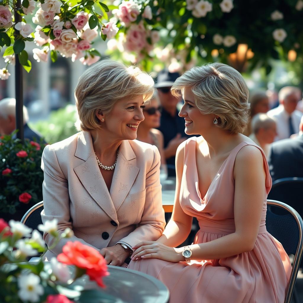 A captivating scene of Jill Dando and Princess Diana engaged in a deep conversation