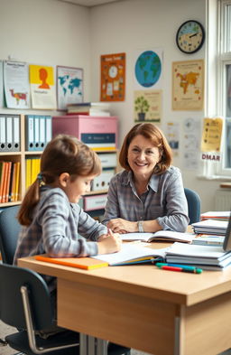 An educational theme for a school office setting featuring a dedicated teacher, Prof