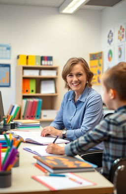 An educational theme for a school office setting featuring a dedicated teacher, Prof