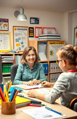 An educational theme for a school office setting featuring a dedicated teacher, Prof