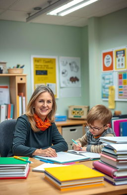 An educational theme for a school office setting featuring a dedicated teacher, Prof