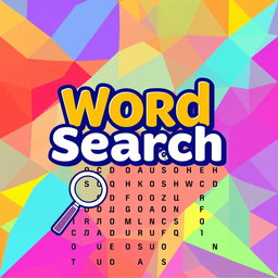 A vibrant and eye-catching cover design for a Word Search book, featuring a visually appealing layout