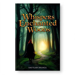A captivating book cover design featuring a mystical forest scene, with tall, ancient trees and a glowing, ethereal light filtering through the branches