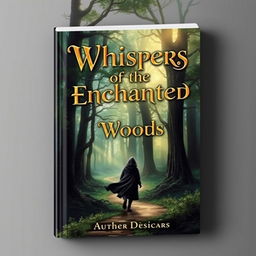 A captivating book cover design featuring a mystical forest scene, with tall, ancient trees and a glowing, ethereal light filtering through the branches