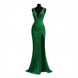 An exquisite evening gown design featuring a stunning thigh-high slit, accentuating elegance and allure