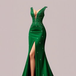 An exquisite evening gown design featuring a stunning thigh-high slit, accentuating elegance and allure