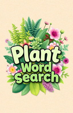 A beautifully designed cover for a plant-themed word search book