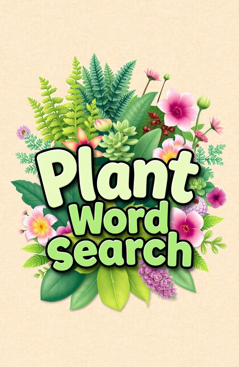 A beautifully designed cover for a plant-themed word search book