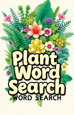 A beautifully designed cover for a plant-themed word search book