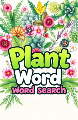 A beautifully designed cover for a plant-themed word search book