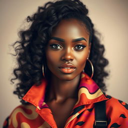 A stunning portrait of a beautiful black woman with radiant skin and elegant features, exuding confidence and grace