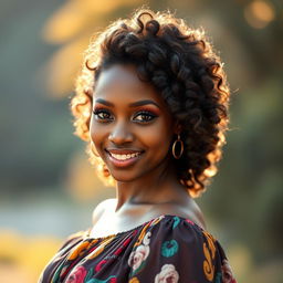 A stunningly beautiful black woman with radiant skin and captivating features