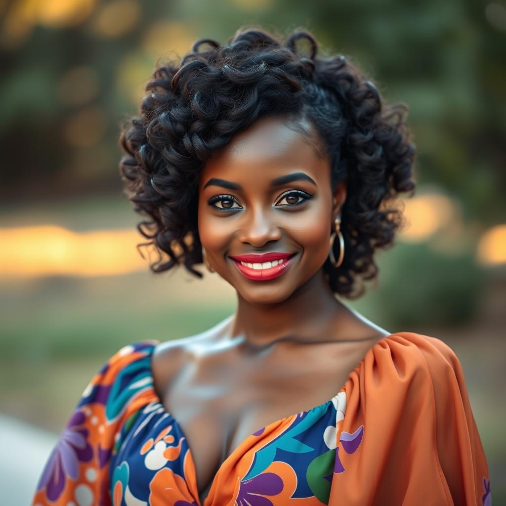 A stunningly beautiful black woman with radiant skin and captivating features