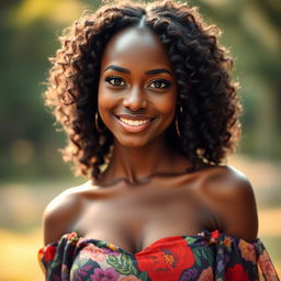 A stunningly beautiful black woman with radiant skin and captivating features