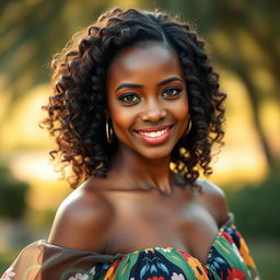 A stunningly beautiful black woman with radiant skin and captivating features