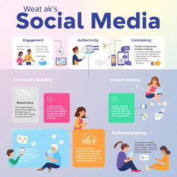 A visually engaging infographic illustrating key social media principles and practices