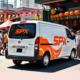 White Daihatsu Grandmax featuring bold and bright orange SPX branding, prominently displayed on the sides and rear of the vehicle