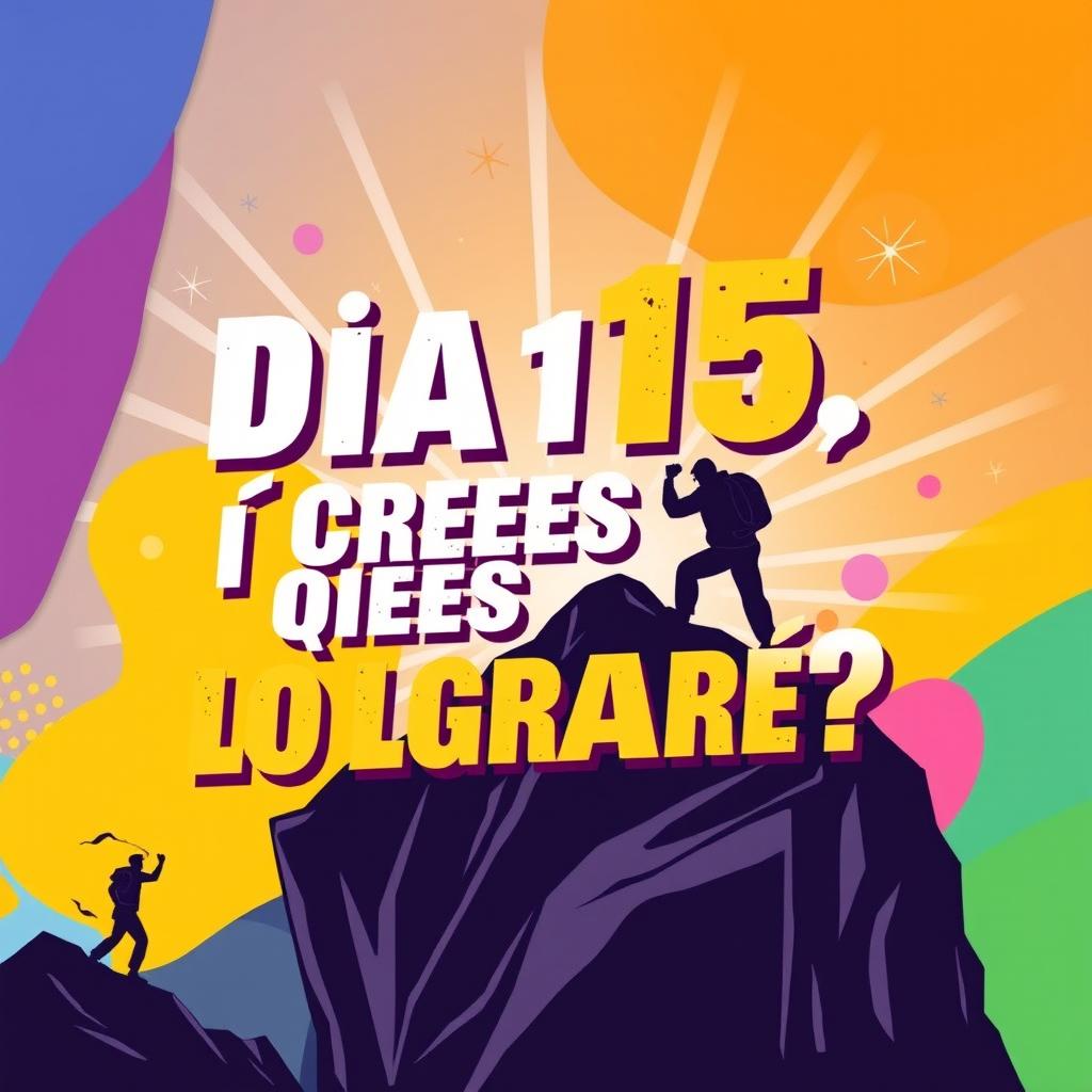 A vibrant and eye-catching thumbnail featuring the phrase 'Día 15, ¿Crees que lo lograré?' in bold, dynamic typography