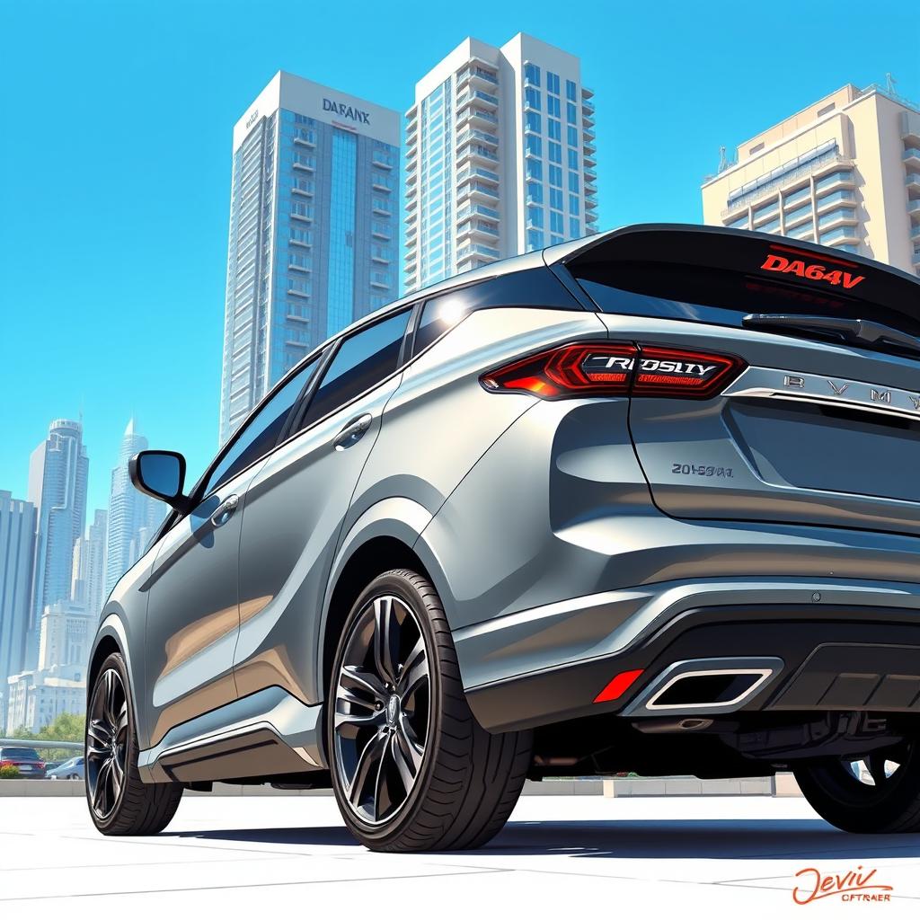 A detailed illustration of a DA64V vehicle in a sleek gray color, showcasing its aerodynamic design and modern features