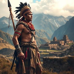 A powerful scene depicting Rumiñahui, the unyielding warrior and strategist, in the aftermath of Atahualpa's assassination by Spanish conquerors