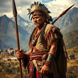 A powerful scene depicting Rumiñahui, the unyielding warrior and strategist, in the aftermath of Atahualpa's assassination by Spanish conquerors