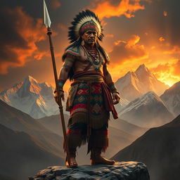 A dramatic scene capturing Rumiñahui, the relentless warrior and strategist, in the wake of Atahualpa's assassination by Spanish conquerors