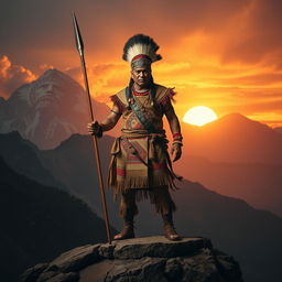 A dramatic scene capturing Rumiñahui, the relentless warrior and strategist, in the wake of Atahualpa's assassination by Spanish conquerors