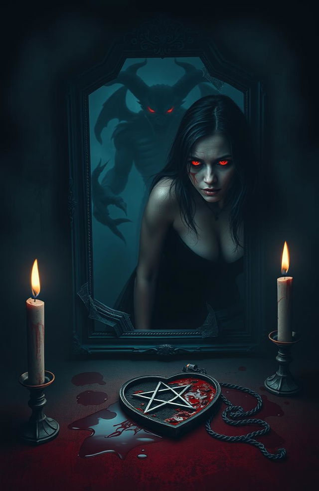A haunting horror book cover featuring a demonic possession and dark romance theme in a vertical portrait format