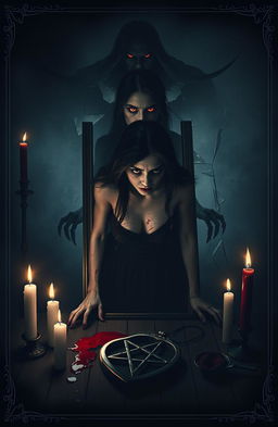 A haunting horror book cover featuring a demonic possession and dark romance theme in a vertical portrait format