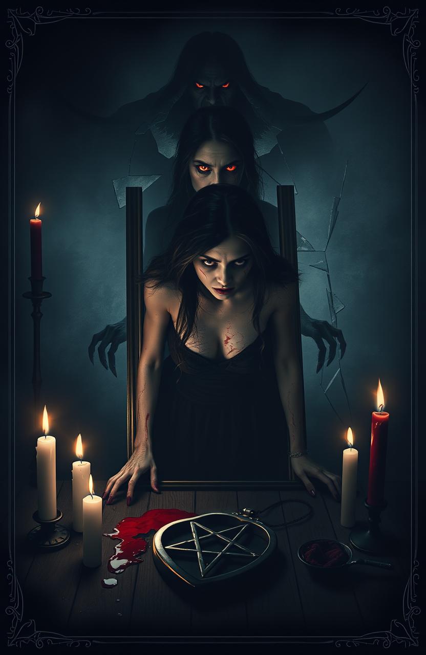 A haunting horror book cover featuring a demonic possession and dark romance theme in a vertical portrait format
