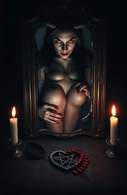 A haunting horror book cover featuring a demonic possession and dark romance theme in a vertical portrait format