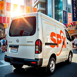 White Daihatsu Grandmax featuring bold and bright orange SPX branding that stands out prominently on the sides and rear of the vehicle