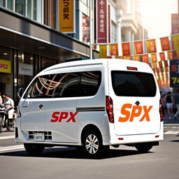 White Daihatsu Grandmax featuring bold and bright orange SPX branding that stands out prominently on the sides and rear of the vehicle