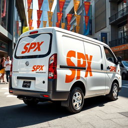 White Daihatsu Grandmax featuring bold and bright orange SPX branding that stands out prominently on the sides and rear of the vehicle