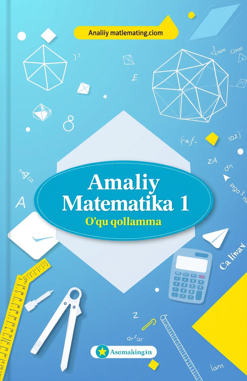 A visually appealing cover design for an educational guide titled 'Amaliy Matematika 1 O'quv Qo'llanma'