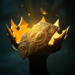 The final fragment of the Crown of Dominion, a jagged piece of divine craftsmanship about the size of a forearm, is showcased as the central piece of a broken crown