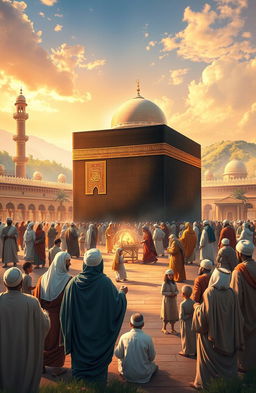 An artistic interpretation of the life of the Prophet Muhammad, emphasizing key moments such as his early life in Mecca, the revelation of the Quran, the Hijra to Medina, and the establishment of the Muslim community