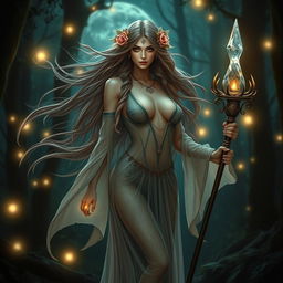 A seductive priestess standing at 1