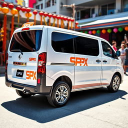 White Daihatsu Grandmax prominently featuring bold and bright orange SPX branding on its sides and rear, creating a striking visual impact