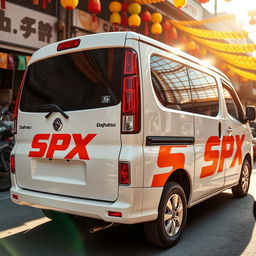 White Daihatsu Grandmax prominently featuring bold and bright orange SPX branding on its sides and rear, creating a striking visual impact