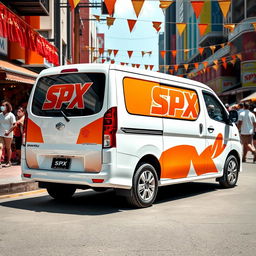 White Daihatsu Grandmax showcasing bold and bright orange SPX branding that stands out vibrantly on its sides and rear