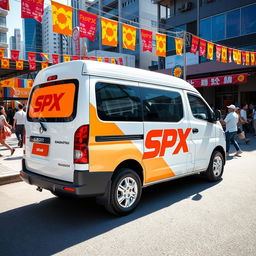 White Daihatsu Grandmax showcasing bold and bright orange SPX branding that stands out vibrantly on its sides and rear