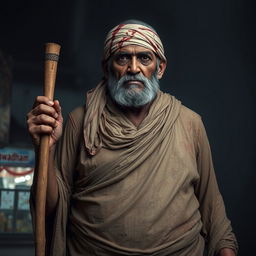 A large, 10-foot tall figure named Ashwadham, resembling a beggar with ragged clothes that accentuate his enormous body