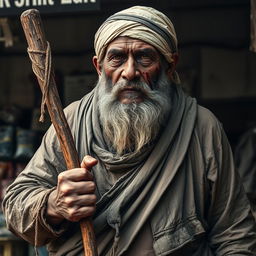 A large, 10-foot tall figure named Ashwadham, resembling a beggar with ragged clothes that accentuate his enormous body