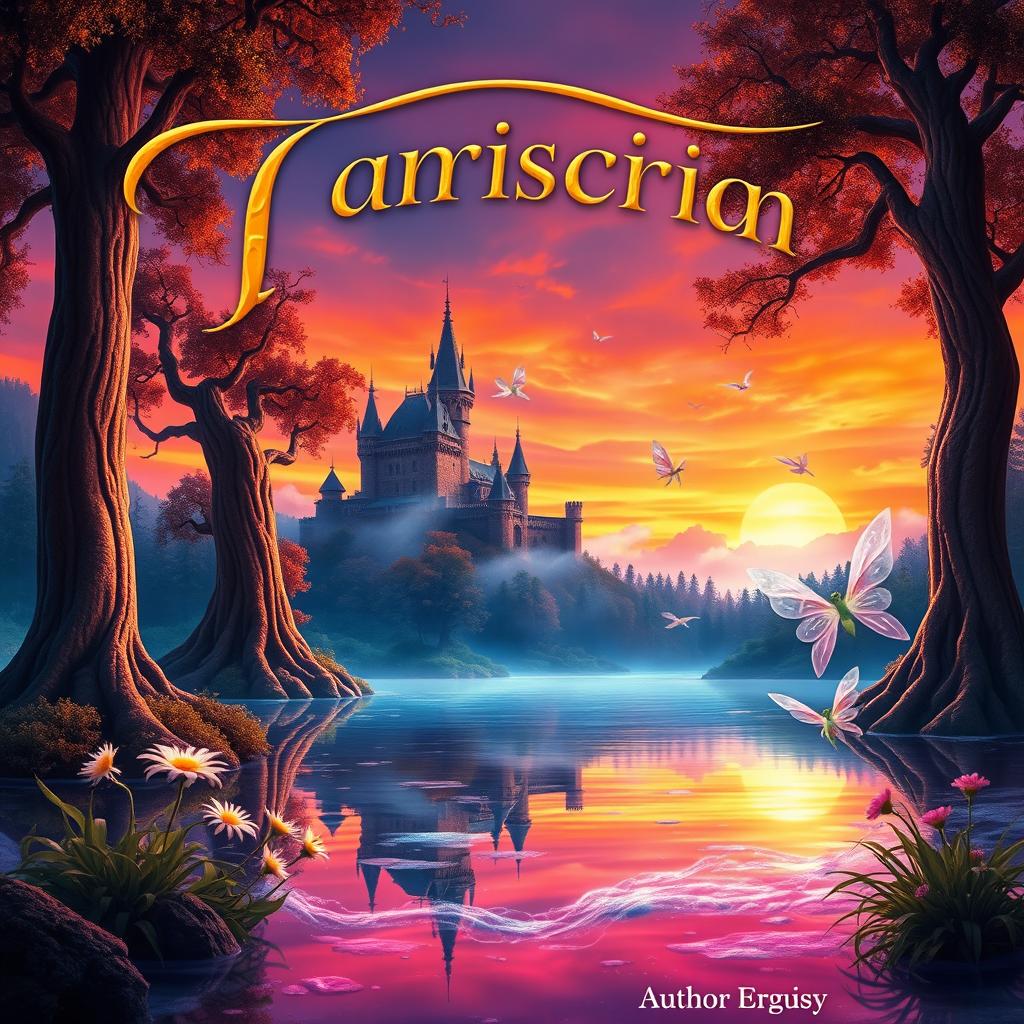 A captivating book cover design featuring an enchanting fantasy landscape