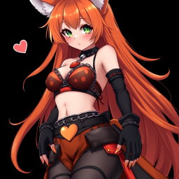 A realistic, sexy gothic anime kitsune girl with a flustered face featuring a cute blush
