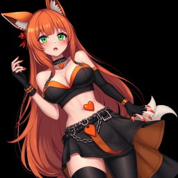 A realistic, sexy gothic anime kitsune girl with a flustered face featuring a cute blush
