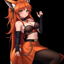 A realistic, sexy gothic anime kitsune girl with a flustered face featuring a cute blush